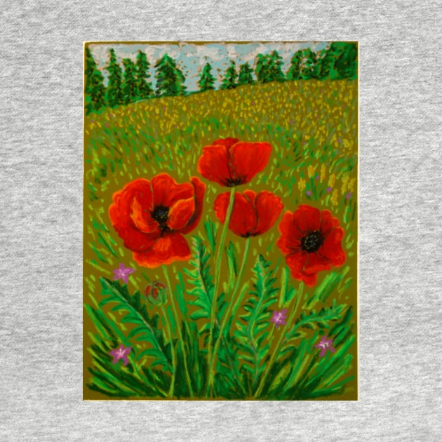 Red poppies in oil pastel by cschwebel